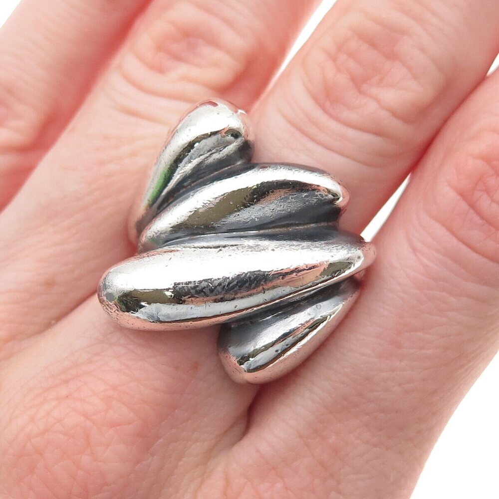 925 Sterling Silver Vintage Modernist Oxidized Ring Size 5.75